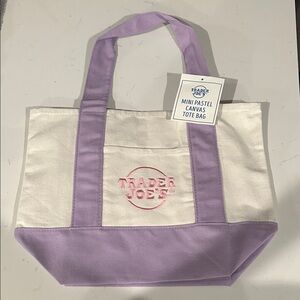 Trader Joe's Pastel Canvas Tote Bag - Lavender and White